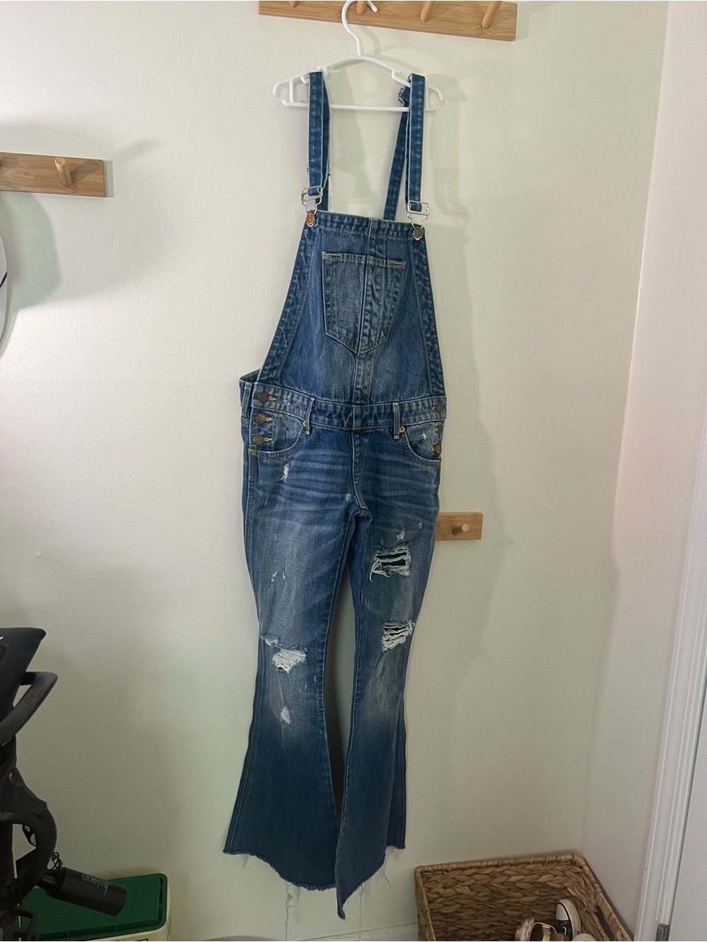 Denim Distressed Flared Overalls - Blue true religion size 24 xxs women’s bib